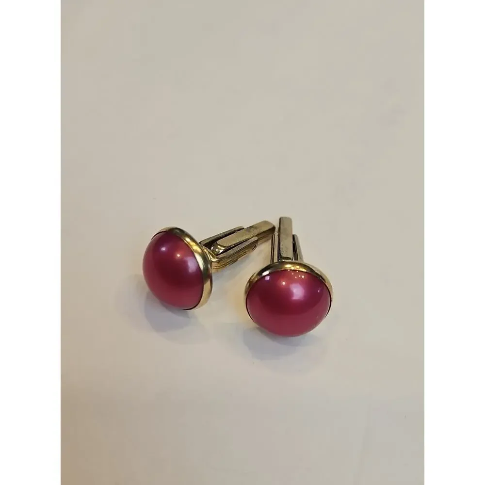 2 Vintage Cufflinks Ruby Red Cabochon‎ Cufflinks/Hickok Cufflinks